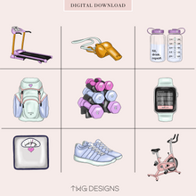 Load image into Gallery viewer, fitness clipart elements for planner icons