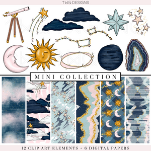 constellations galaxy and stars clipart collection with matching digital papers digital download