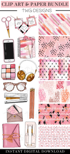 Desktop Flatlay Clipart + Pattern Bundle