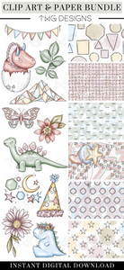 Dino Party Clipart + Pattern Bundle
