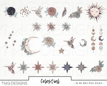 Load image into Gallery viewer, star sun and moon hand drawn clipart download