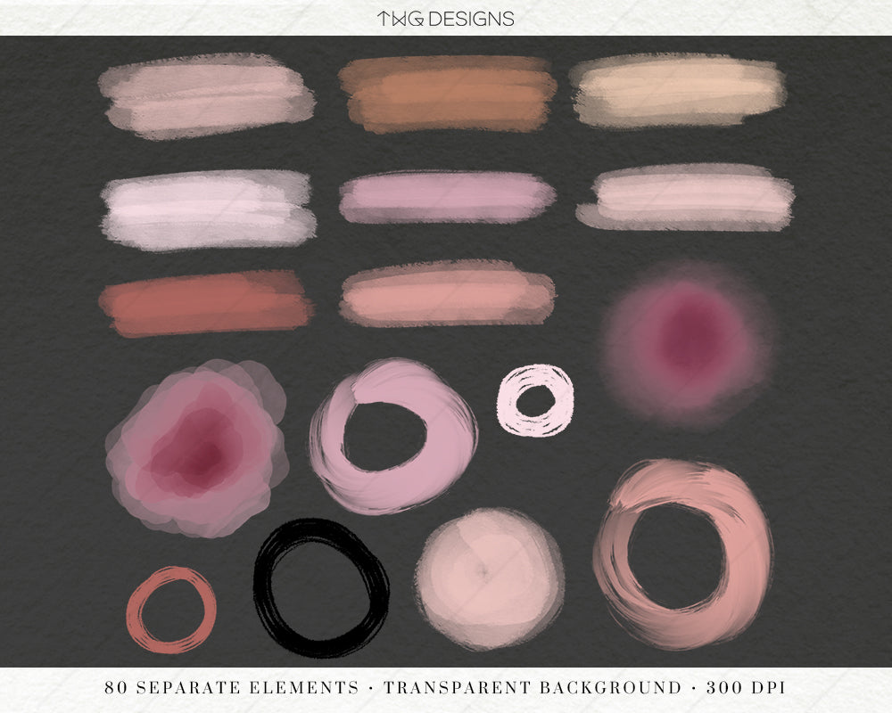 pink brush strokes graphics bundle clipart