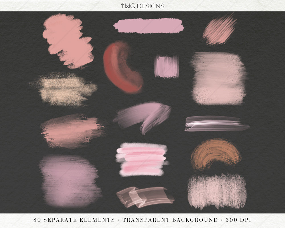 pink watercolor brush strokes clipart bundle collection