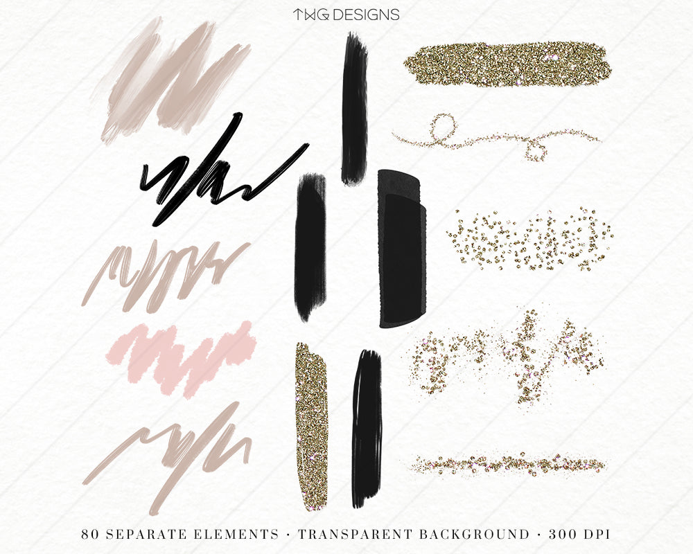 glitter and brush strokes clipart elements
