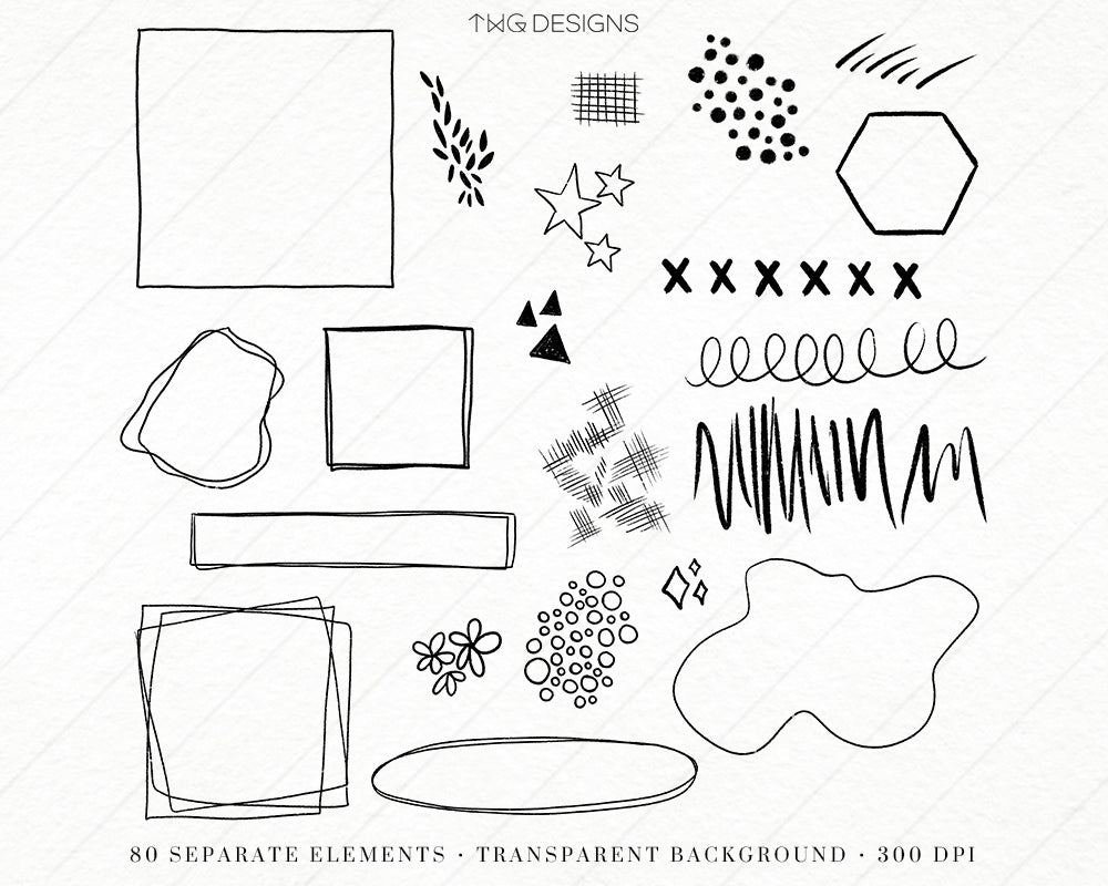 doodle illustrations and frames clipart graphics bundle