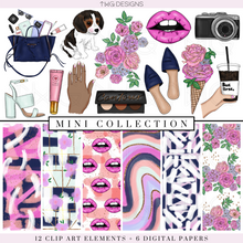 Load image into Gallery viewer, pink and blue fashion blogger clipart bundle icons