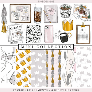 pink and grey home office planning clipart elements and digital paper graphics bundle