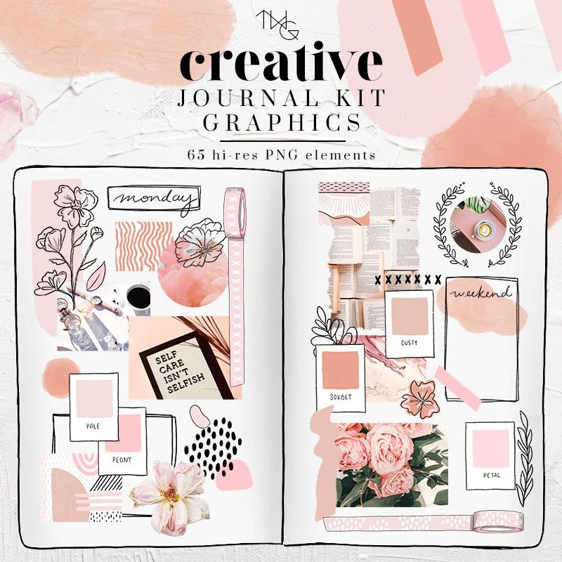 Design Elements, Pink Vibes Creative Journal Kit - Graphics - TWG Designs