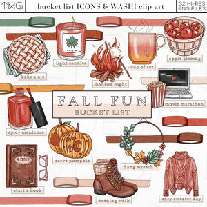 fall fashion clipart and washi tape png clipart elements bundle digital download