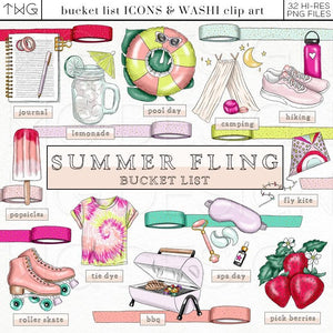 Planner Icons, Summer Fling - Bucket List Icons - TWG Designs