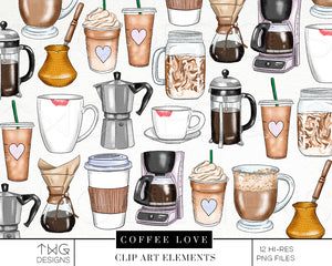 cup clipart for coffee and coffee makers as a bundle for digital download