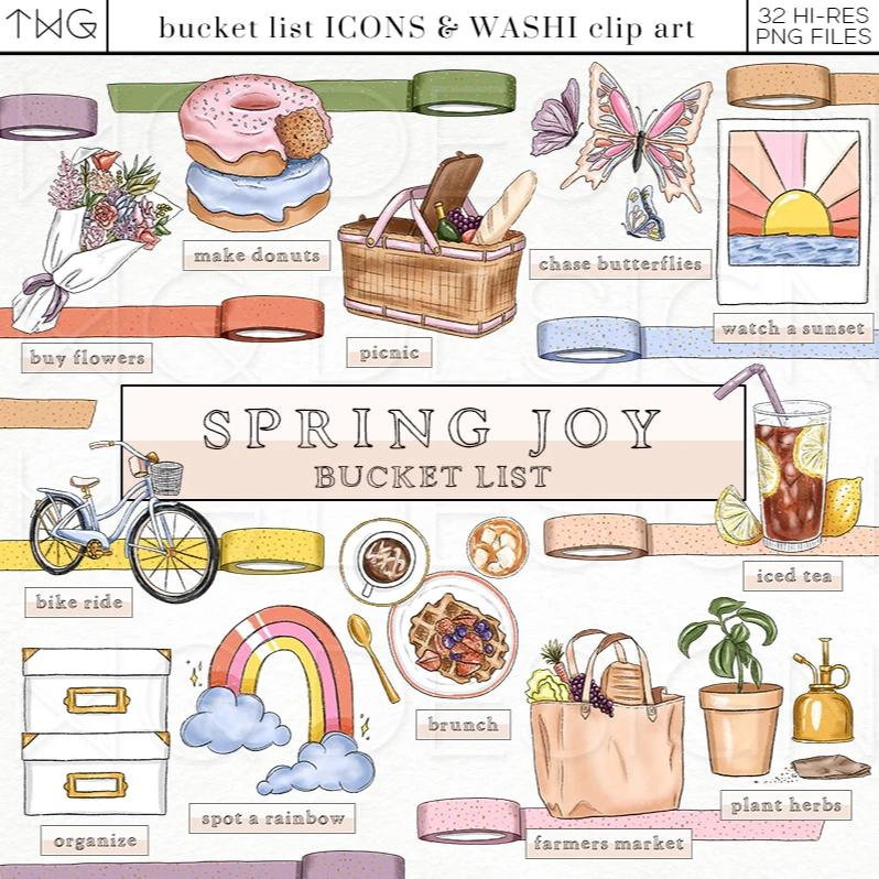 Planner Icons, Spring Joy - Bucket List Icons - TWG Designs