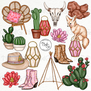 desert rose western hat clipart bundle