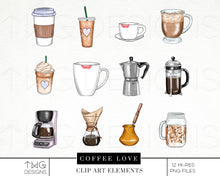 Load image into Gallery viewer, espresso clipart for coffee lovers hand drawn digital artwork collection png files