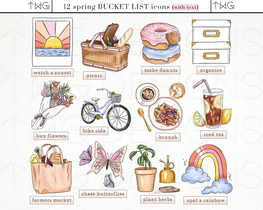 Planner Icons, Spring Joy - Bucket List Icons - TWG Designs