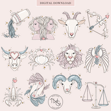 Load image into Gallery viewer, Sweet Zodiac Clipart Collection