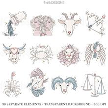 Load image into Gallery viewer, Sweet Zodiac Clipart Collection